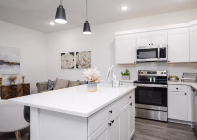 An open concept kitchen and living room