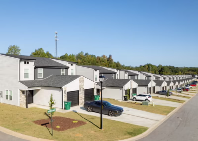 A street lined with duplex homes found in Sage at Chelsey